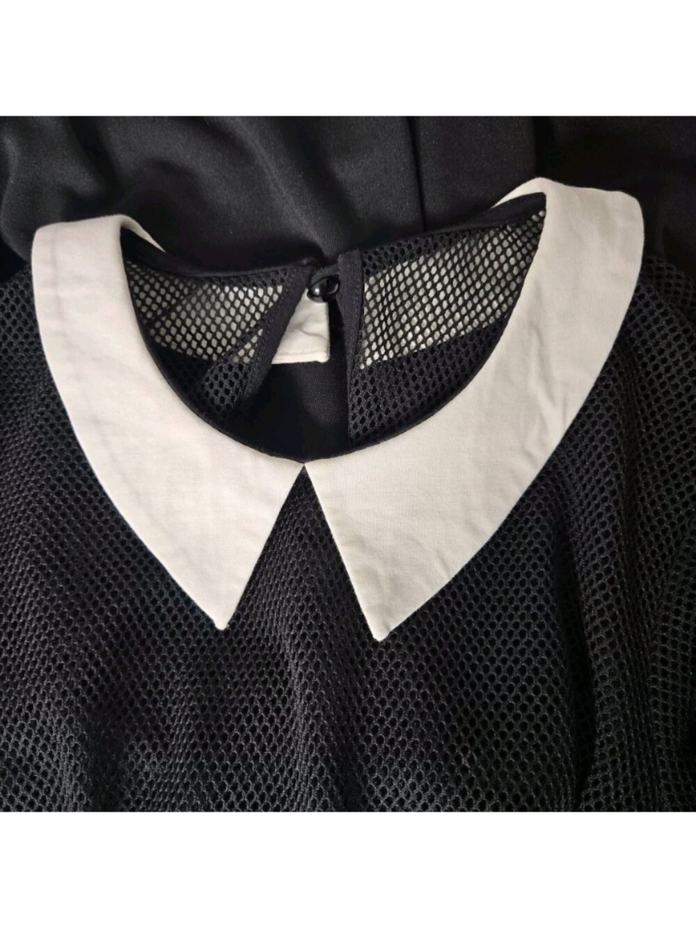 Jawbreaker Wednesday Addams Long Sleeve Fishnet Collared Jumper Dress, Size S - Picture 4 of 15